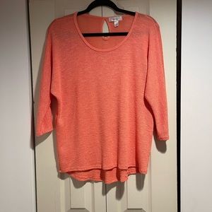 Dress Barn Size L Peach Mesh Blouse With Three Quarter-Length Long Sleeves